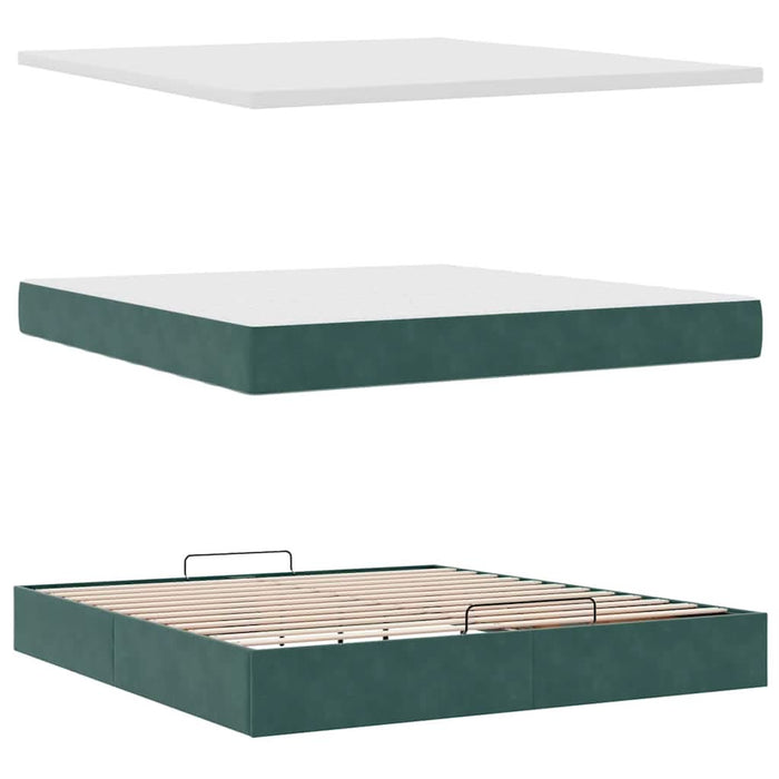 Cadru de pat otoman cu saltea verde închis 160x200cm catifea - WALTI WALTI