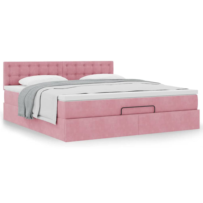 Cadru de pat otoman cu saltea roz 160x200cm catifea - WALTI WALTI