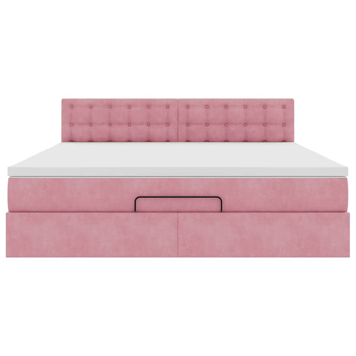Cadru de pat otoman cu saltea roz 160x200cm catifea - WALTI WALTI