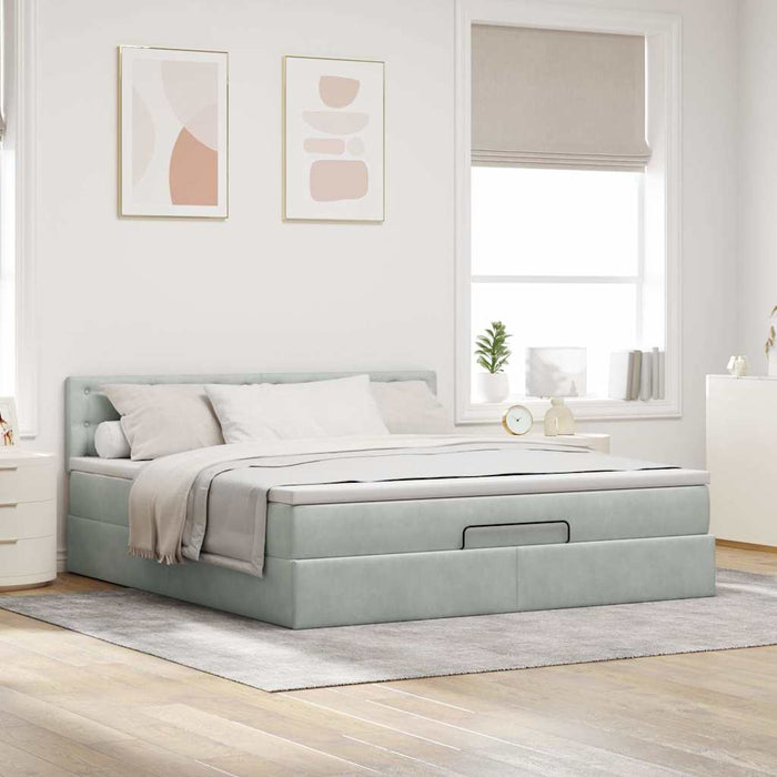 Cadru de pat otoman cu saltea Gri deschis 180x200cm catifea - WALTI WALTI