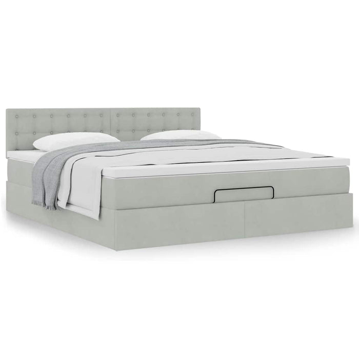 Cadru de pat otoman cu saltea Gri deschis 180x200cm catifea - WALTI WALTI