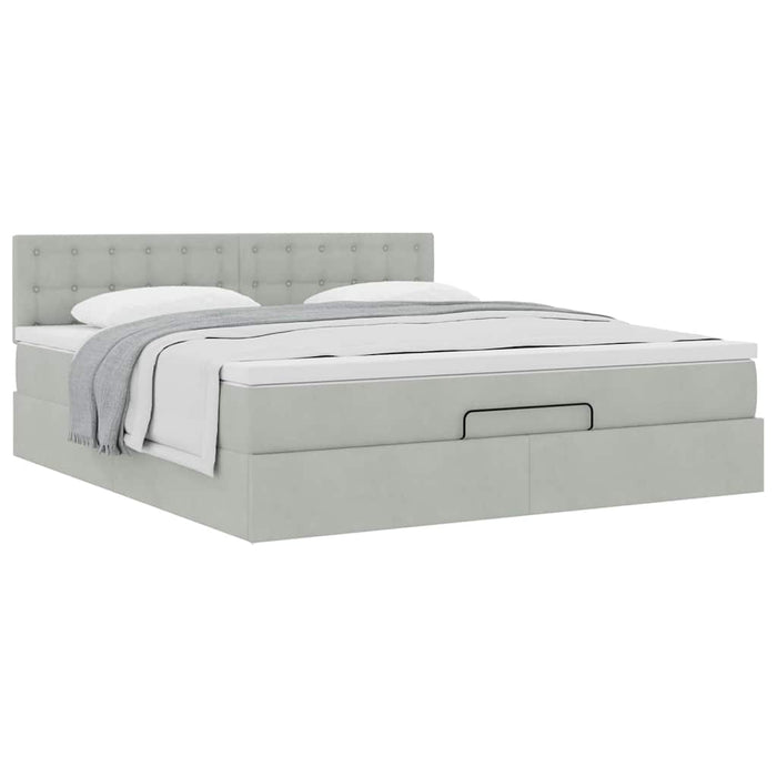 Cadru de pat otoman cu saltea Gri deschis 180x200cm catifea - WALTI WALTI