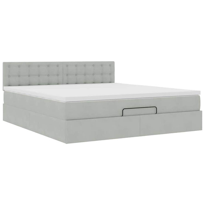 Cadru de pat otoman cu saltea Gri deschis 180x200cm catifea - WALTI WALTI