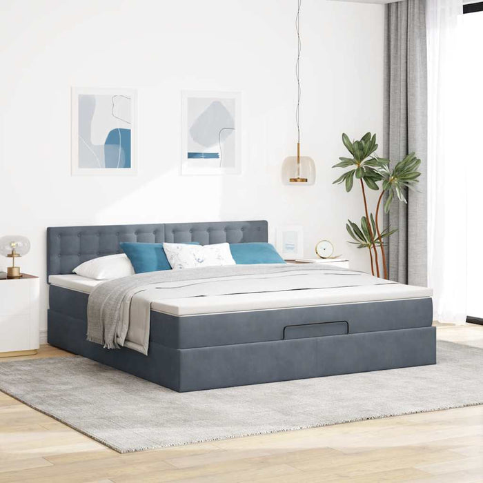 Cadru de pat otoman cu saltea Gri închis 180x200cm catifea - WALTI WALTI