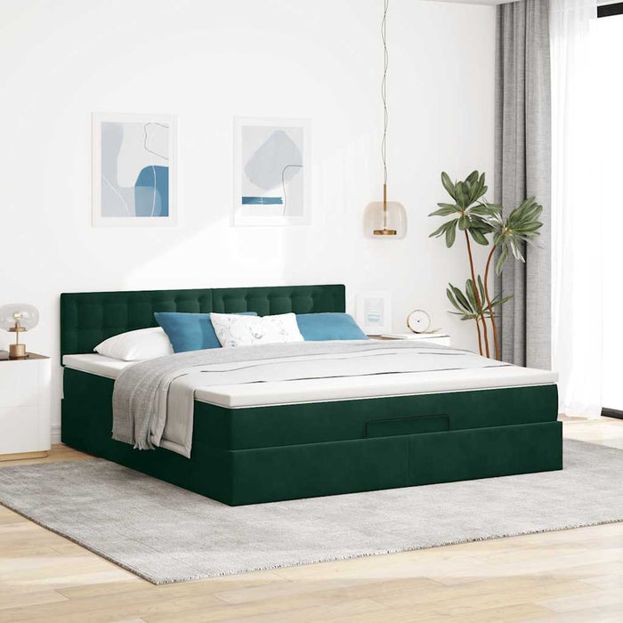 Cadru de pat otoman cu saltea verde închis 180x200cm catifea - WALTI WALTI