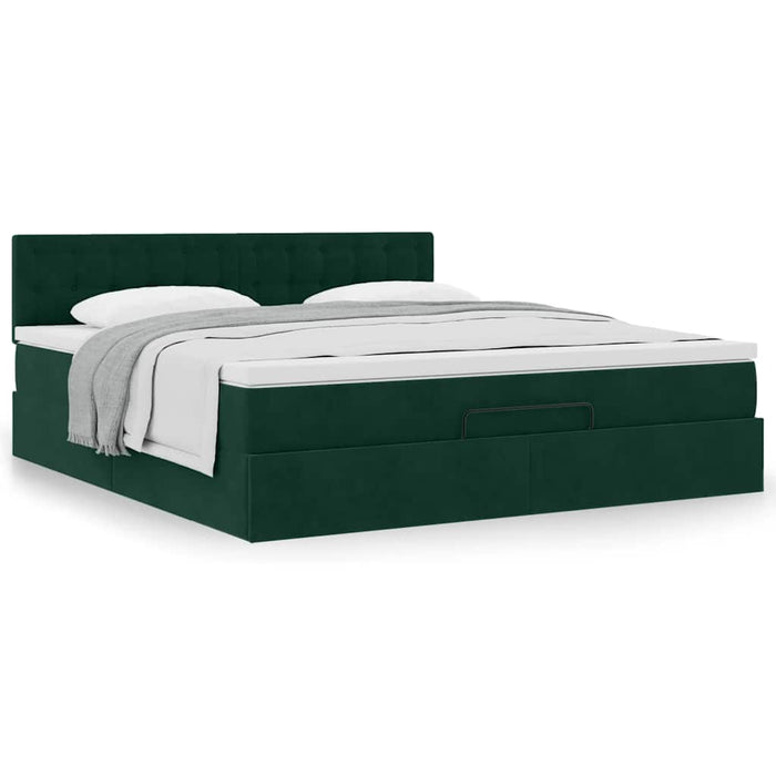 Cadru de pat otoman cu saltea verde închis 180x200cm catifea - WALTI WALTI