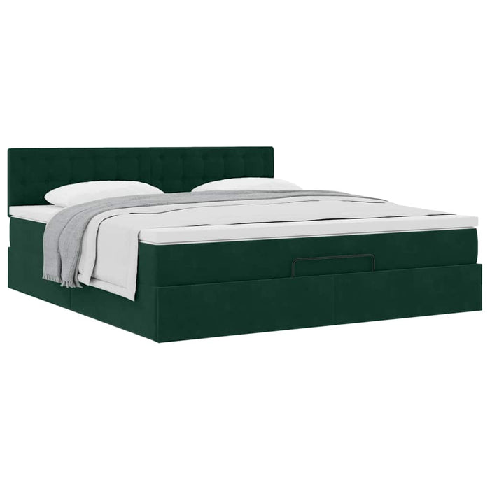 Cadru de pat otoman cu saltea verde închis 180x200cm catifea - WALTI WALTI