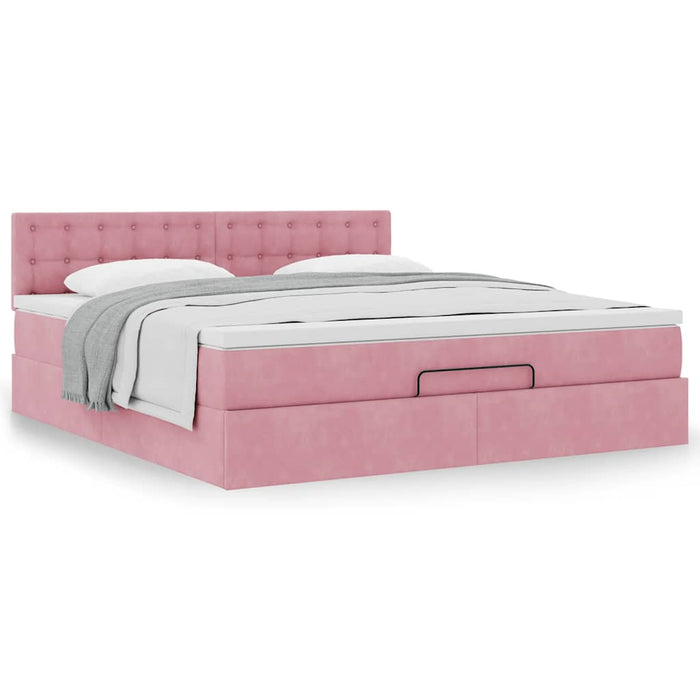 Cadru de pat otoman cu saltea roz 180x200cm catifea - WALTI WALTI