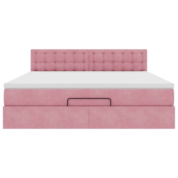 Cadru de pat otoman cu saltea roz 180x200cm catifea - WALTI WALTI