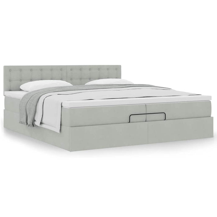 Cadru pat otoman cu saltea Gri deschis 200x200 cm catifea - WALTI WALTI