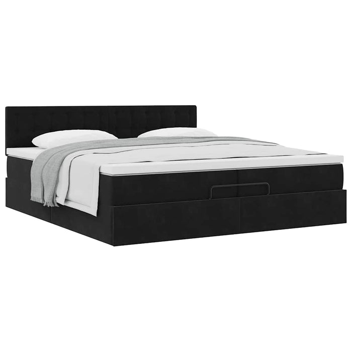Cadru de pat otoman cu saltea, catifea neagră 200x200 cm - WALTI WALTI