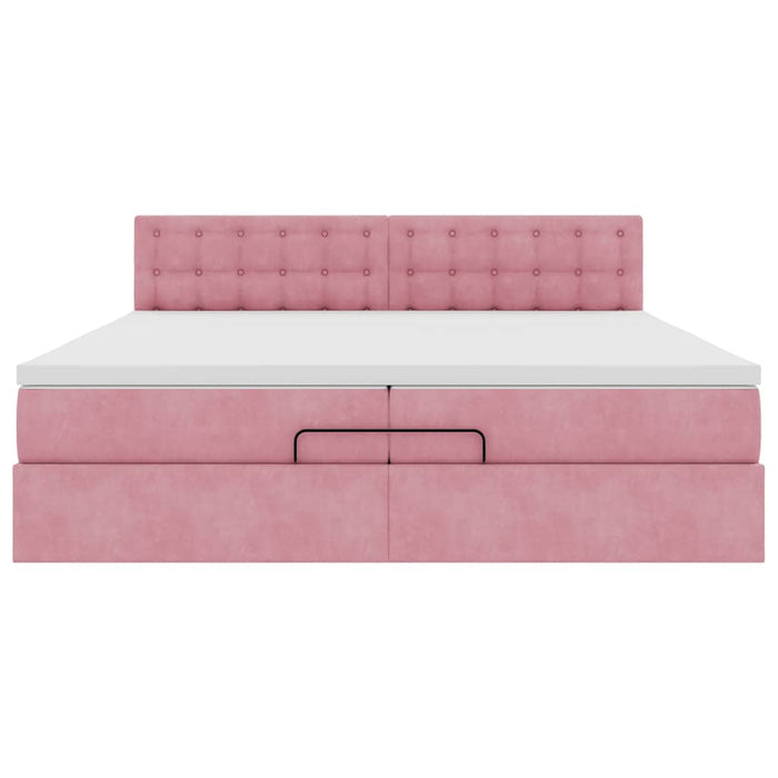 Cadru de pat otoman cu saltea roz 200x200 cm catifea - WALTI WALTI