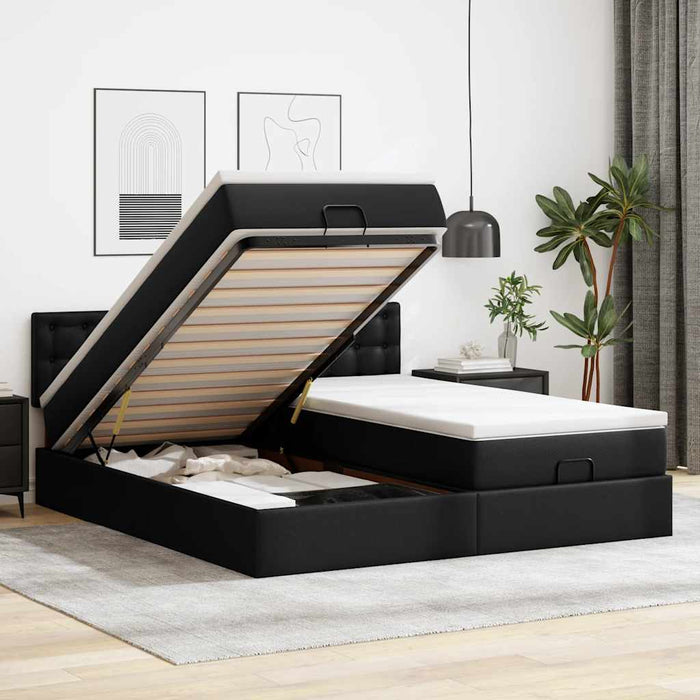 Cadru de pat otoman saltele Negru 160x200cm piele artificială WALTI