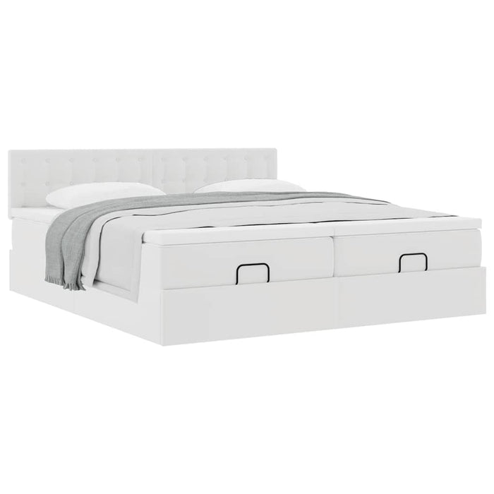 Cadru de pat otoman cu saltea alb 160x200cm piele artificială - WALTI WALTI