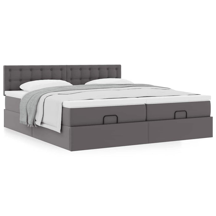 Cadru de pat otoman cu saltea gri 160x200cm piele artificială WALTI
