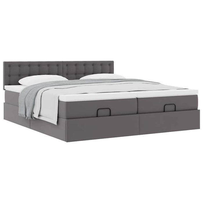 Cadru de pat otoman cu saltea gri 160x200cm piele artificială WALTI
