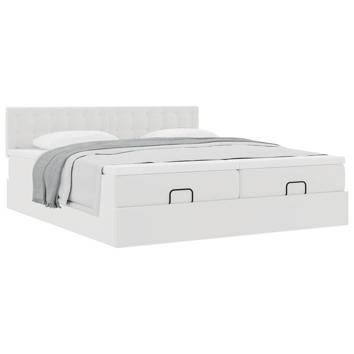 Cadru de pat otoman cu saltele alb 180x200cm piele artificială - WALTI WALTI