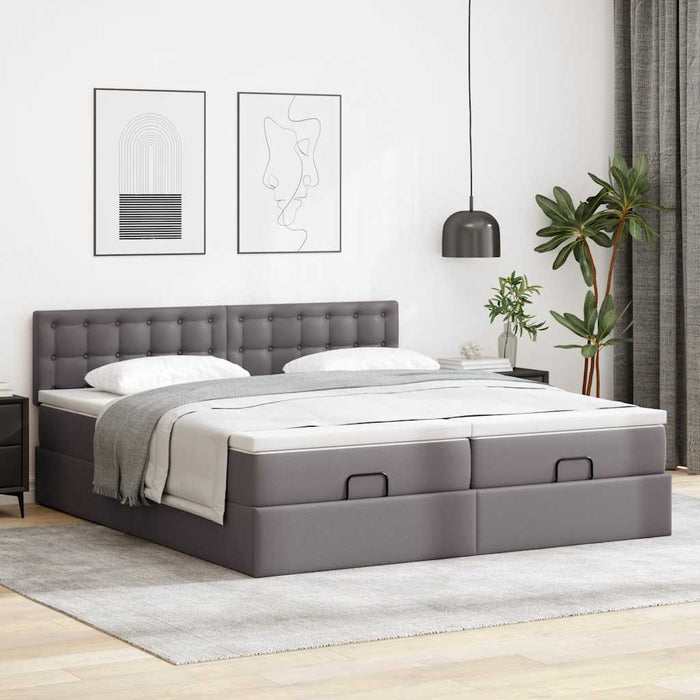 Cadru de pat otoman cu saltele Gri 180x200cm piele artificială - WALTI WALTI