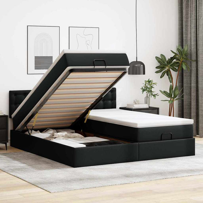 Cadru de pat otoman saltele Negru 200x200cm piele artificială - WALTI WALTI