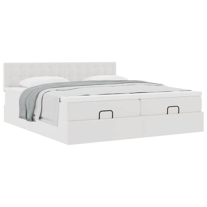 Cadru de pat otoman cu saltele alb 200x200cm piele artificială - WALTI WALTI