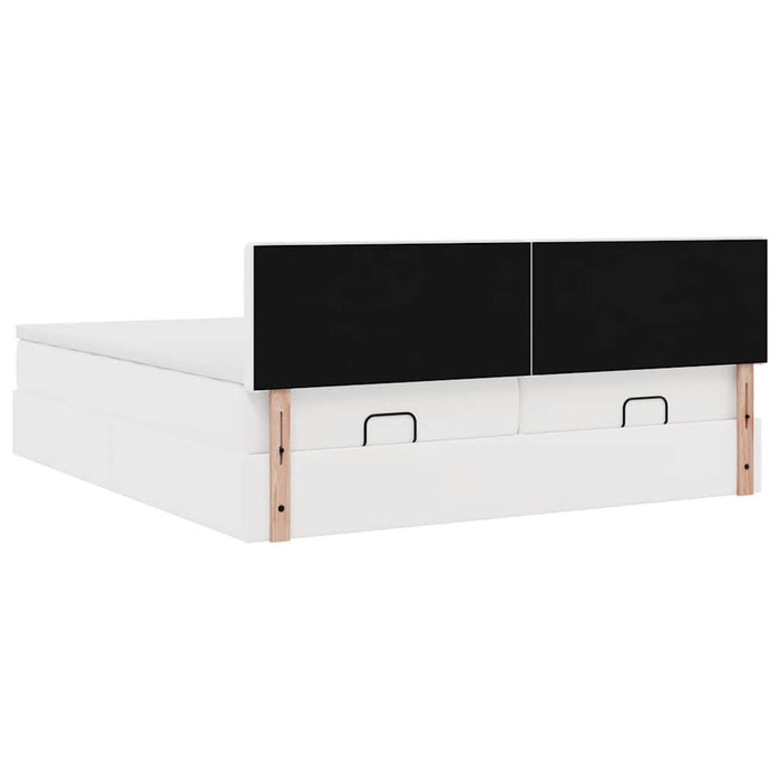 Cadru de pat otoman cu saltele alb 200x200cm piele artificială - WALTI WALTI