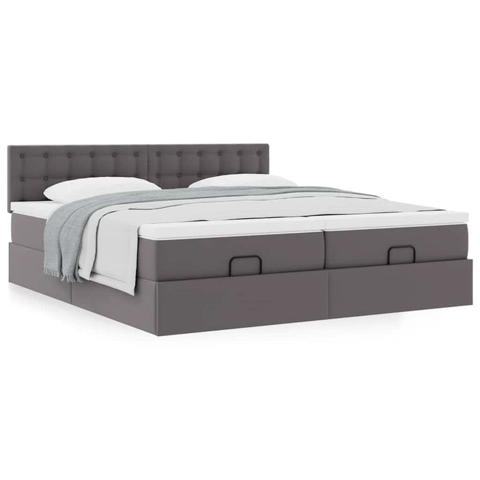 Cadru de pat otoman cu saltele Gri 200x200cm piele artificială WALTI