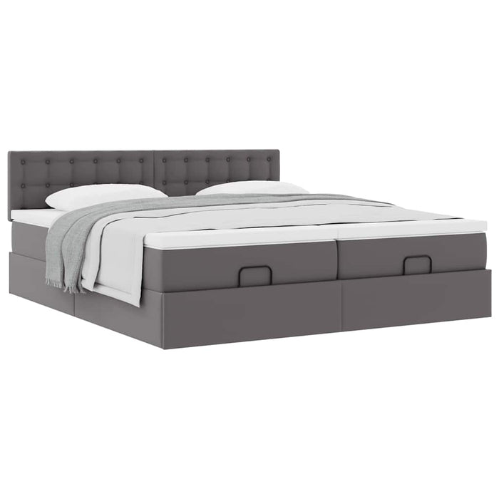 Cadru de pat otoman cu saltele Gri 200x200cm piele artificială WALTI