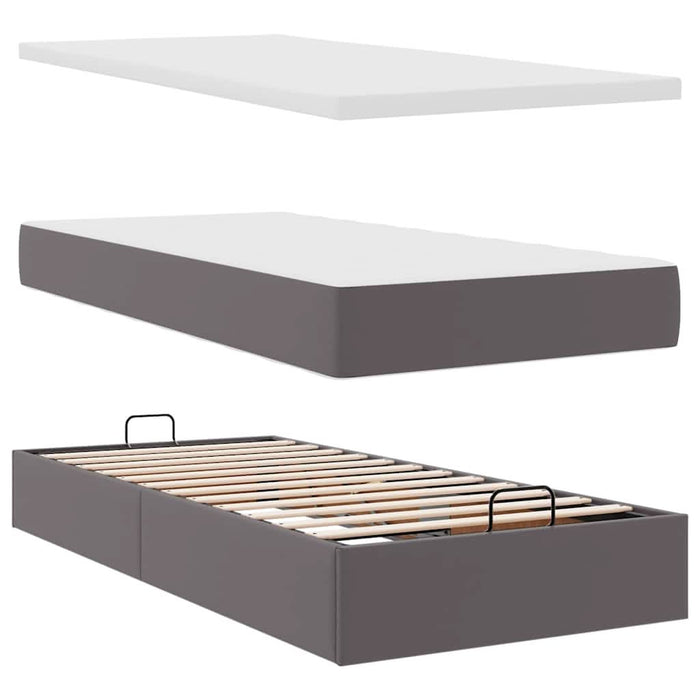 Cadru de pat otoman cu saltele Gri 200x200cm piele artificială WALTI