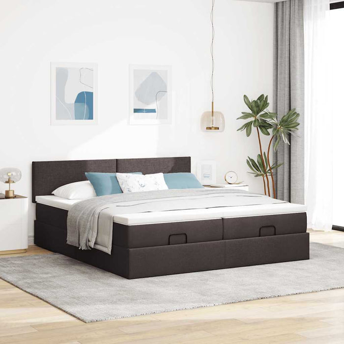 Cadru de pat otoman cu saltele țesătură maro închis 180x200cm - WALTI WALTI