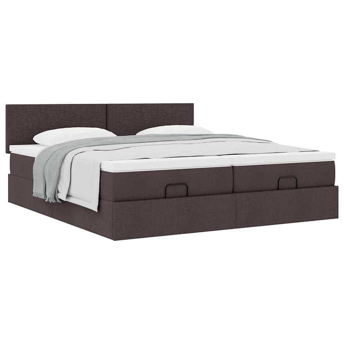 Cadru de pat otoman cu saltele țesătură maro închis 200x200cm WALTI