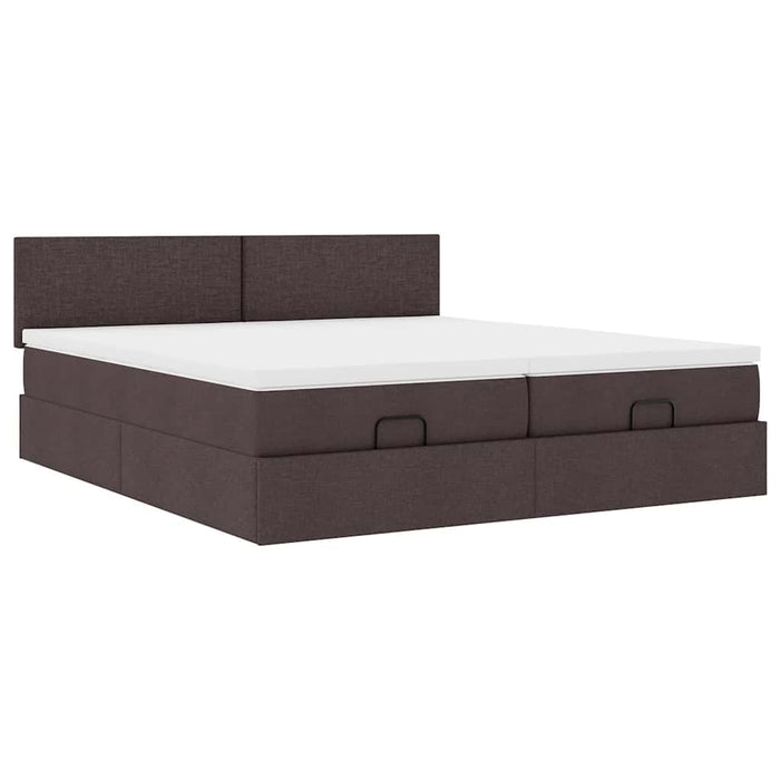 Cadru de pat otoman cu saltele țesătură maro închis 200x200cm WALTI