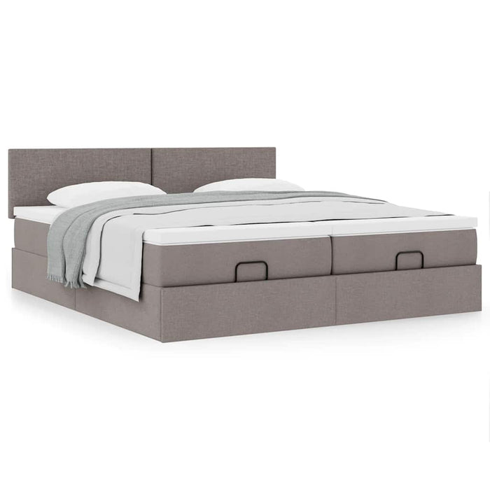 Cadru de pat otoman cu saltele Taupe 200x200cm țesătură WALTI