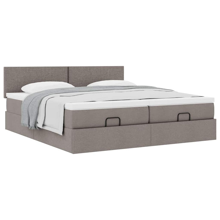 Cadru de pat otoman cu saltele Taupe 200x200cm țesătură WALTI