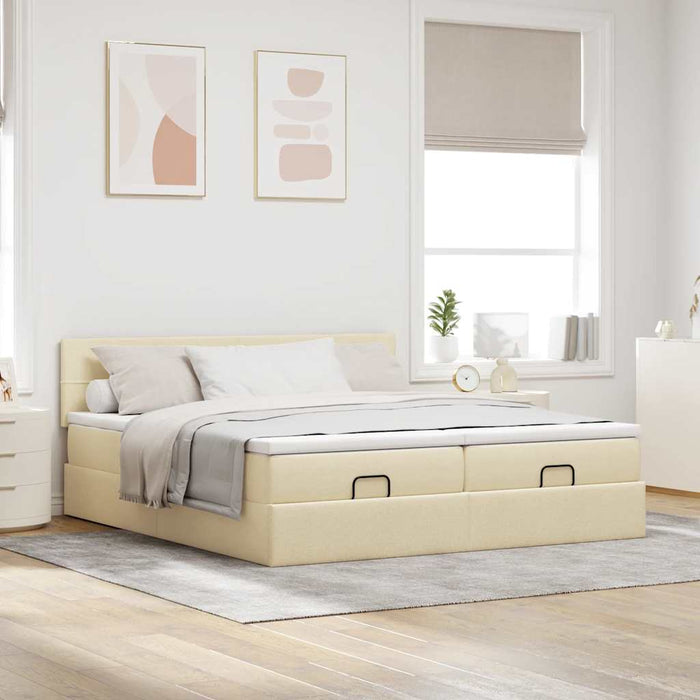 Cadru de pat otoman cu saltele crem 160x200cm stofa WALTI