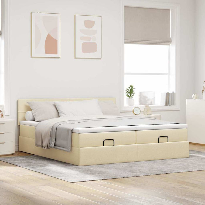 Cadru de pat otoman cu saltele crem 180x200cm stofa - WALTI WALTI