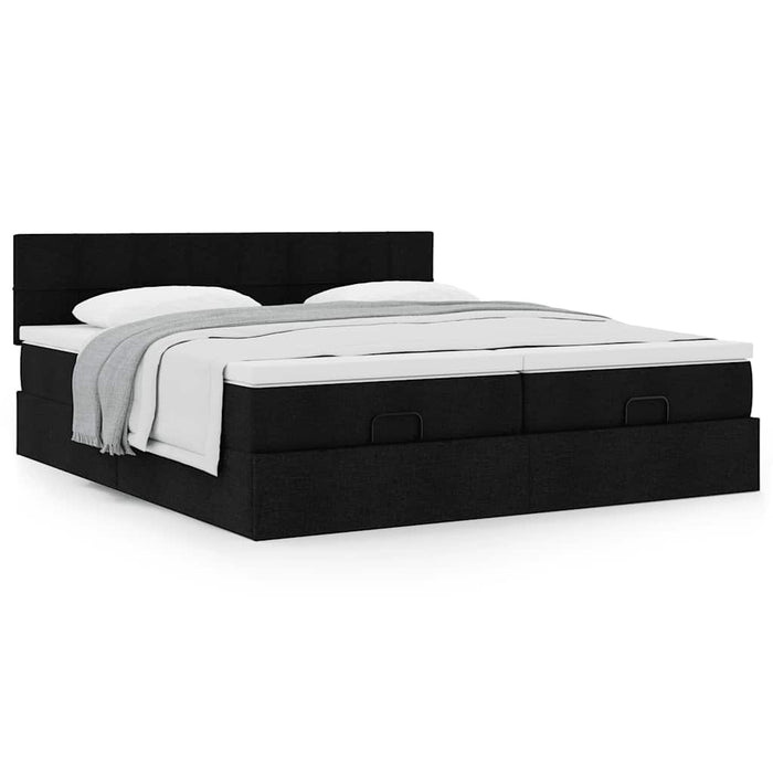 Cadru de pat otoman cu saltele, țesătură neagră 200x200cm - WALTI WALTI
