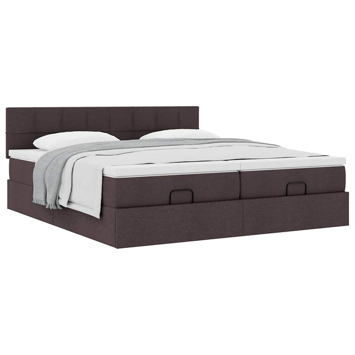 Cadru de pat otoman cu saltele țesătură maro închis 200x200cm WALTI