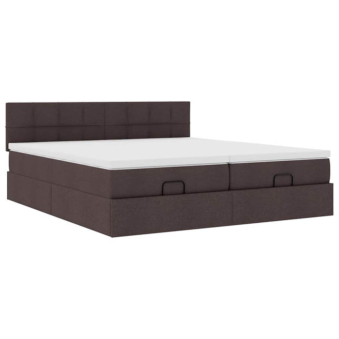 Cadru de pat otoman cu saltele țesătură maro închis 200x200cm WALTI