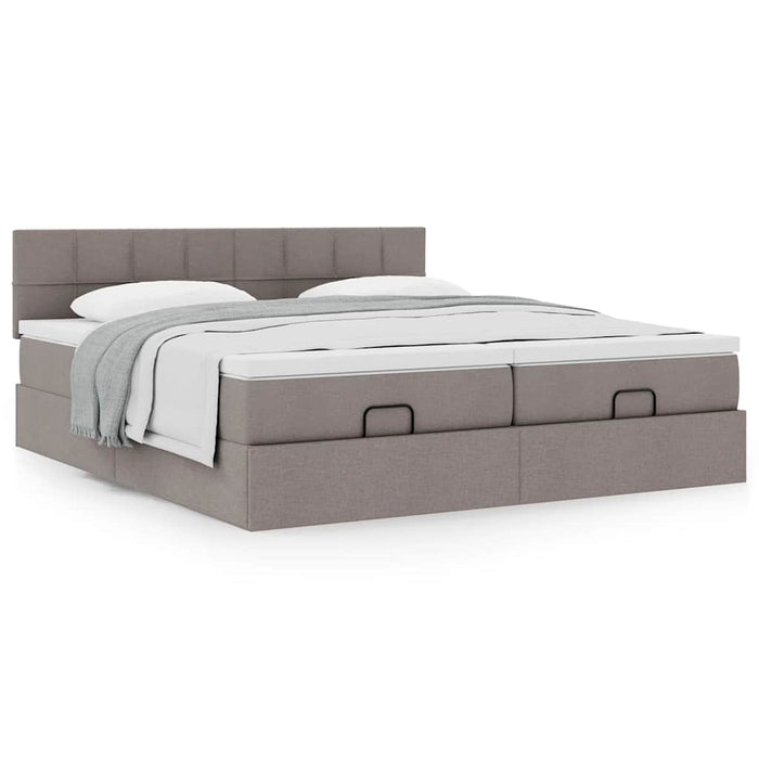 Cadru de pat otoman cu saltele Taupe 200x200cm țesătură WALTI
