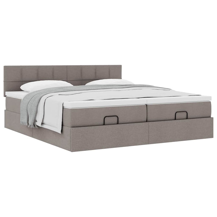 Cadru de pat otoman cu saltele Taupe 200x200cm țesătură WALTI