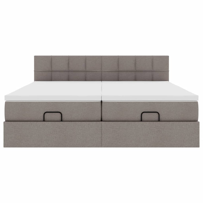 Cadru de pat otoman cu saltele Taupe 200x200cm țesătură WALTI