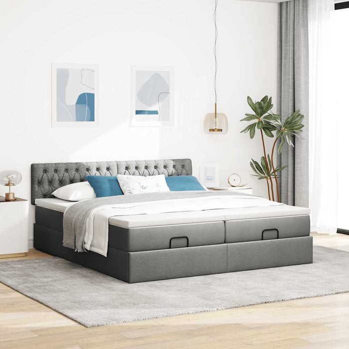 Cadru de pat otoman cu saltele țesătură gri închis 160x200cm - WALTI WALTI