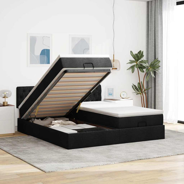 Cadru de pat otoman cu saltele, material negru 160x200cm - WALTI WALTI
