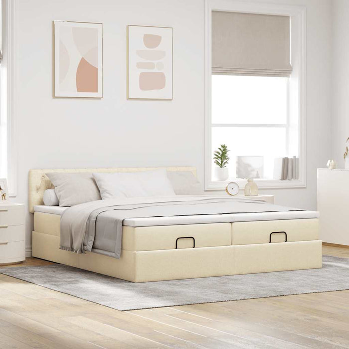 Cadru de pat otoman cu saltele crem 160x200cm stofa WALTI