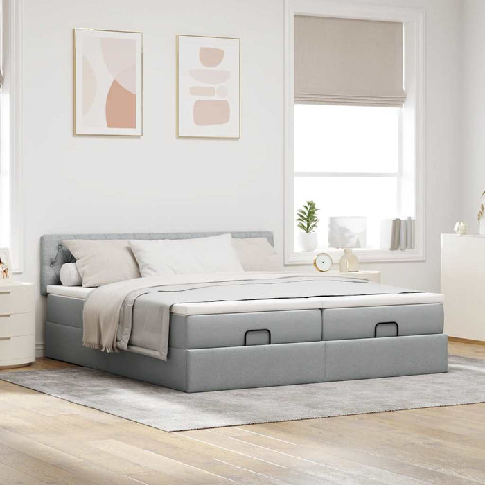 Cadru de pat otoman cu saltele țesătură gri deschis 200x200cm - WALTI WALTI