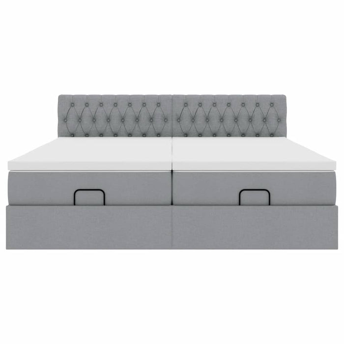 Cadru de pat otoman cu saltele țesătură gri deschis 200x200cm - WALTI WALTI