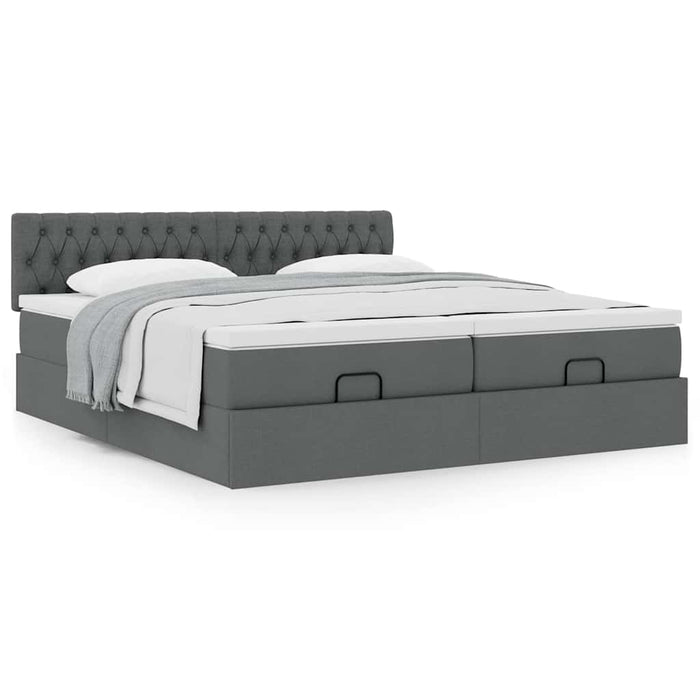 Cadru de pat otoman cu saltele țesătură gri închis 200x200cm WALTI