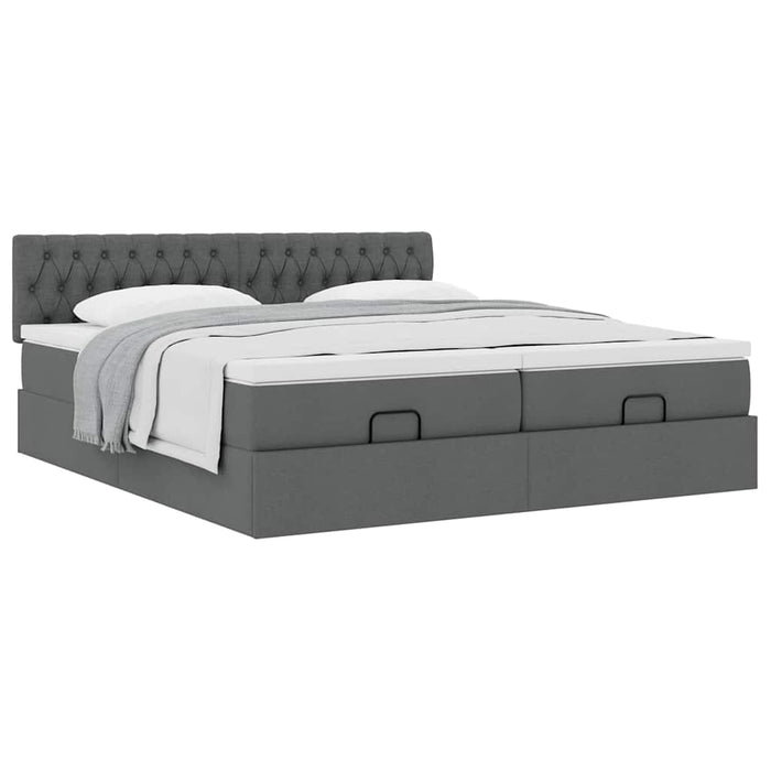 Cadru de pat otoman cu saltele țesătură gri închis 200x200cm WALTI