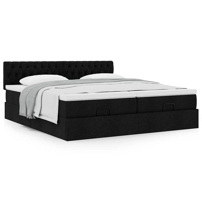 Cadru de pat otoman cu saltele, țesătură neagră 200x200cm - WALTI WALTI