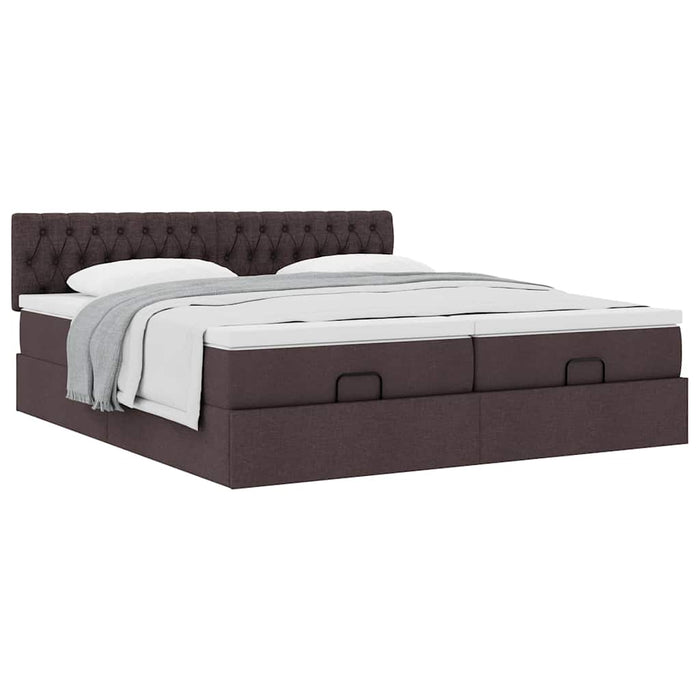 Cadru de pat otoman cu saltele țesătură maro închis 200x200cm WALTI